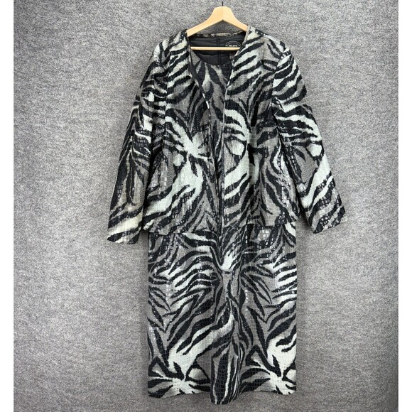 Selene Dress Suit Women 2X Plus Black Animal Print Shift Midi Zipper Lined - Picture 1 of 7
